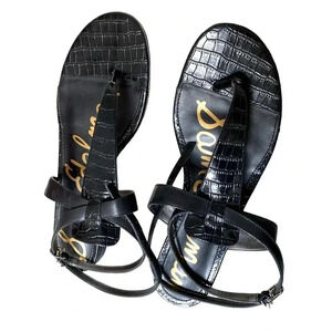 Sam Edelman Black Patent Leather Strappy Ankle Buckle Sandals